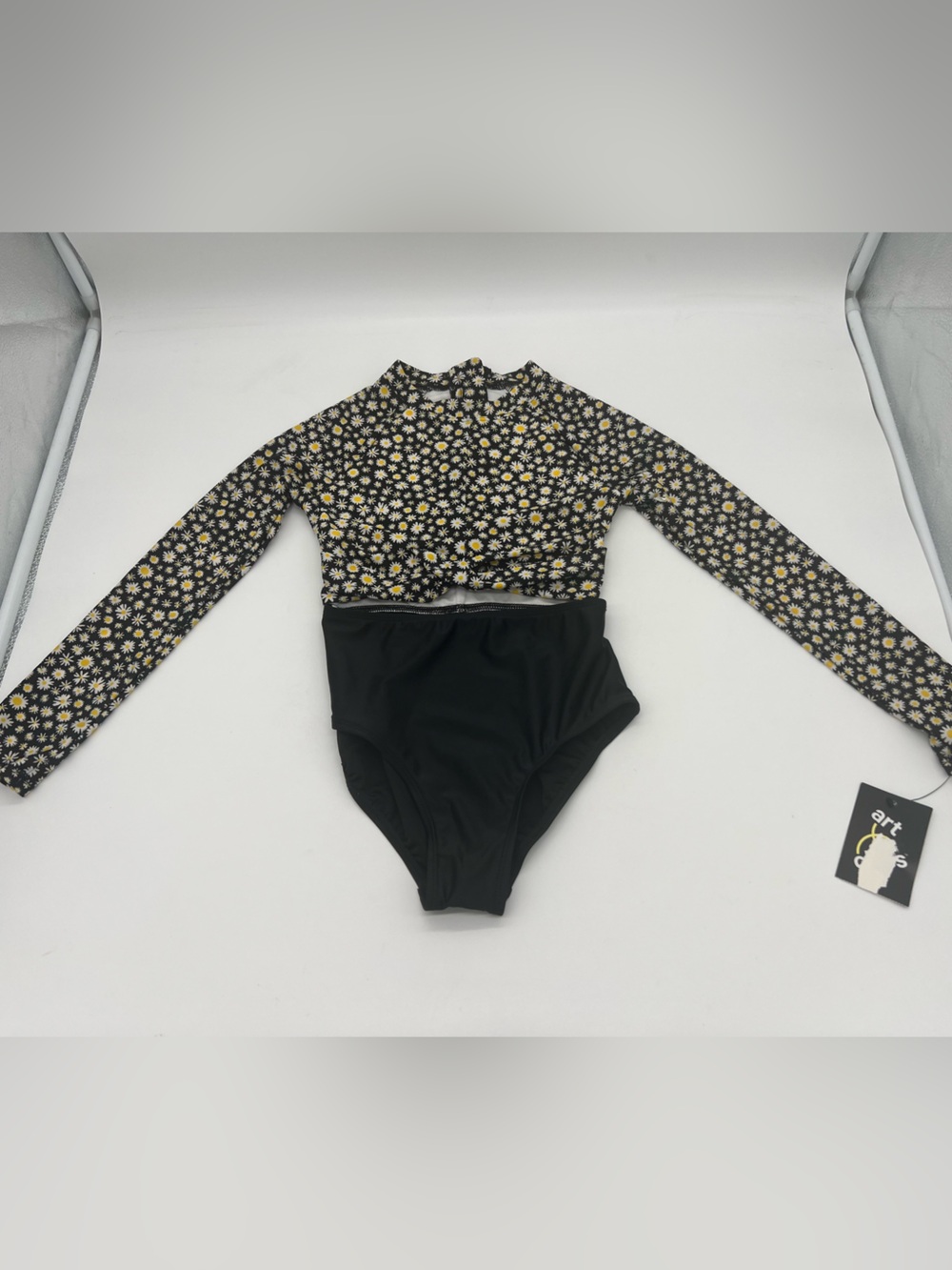 Art Class Swim Black Floral Long Sleeve Swimsuit Girls M 8